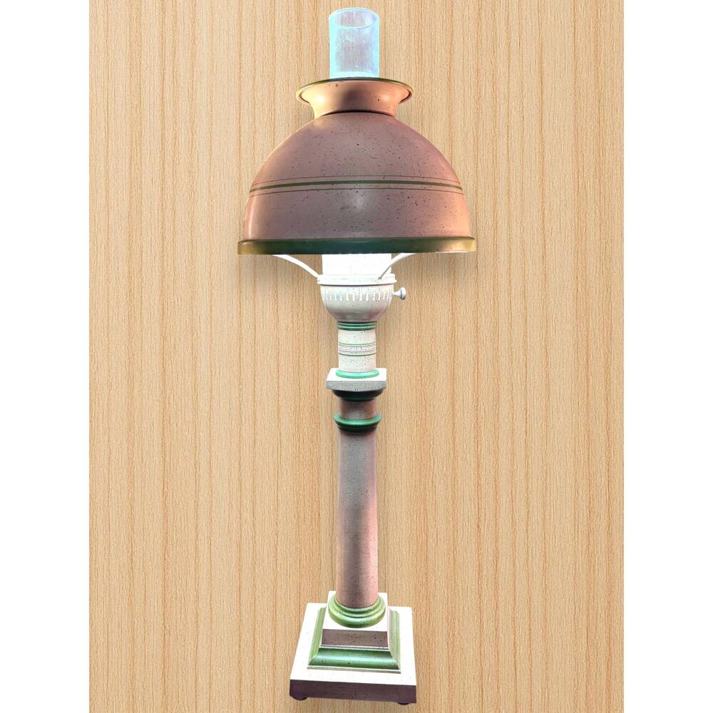 Vintage Aladdin Style Alacite Lamp with Green Trim and Speckled Shade Electric